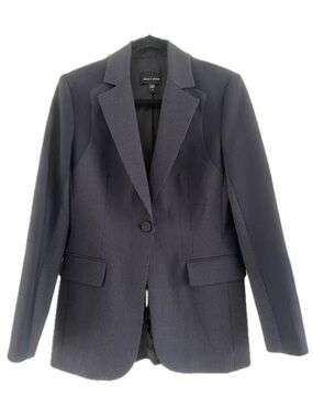 Judith & Charles Stretch Wool Blazer Size 4 Navy Pinstripe Tailored NWOT